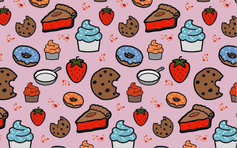 Motif de biscuits, tartes et cupcake